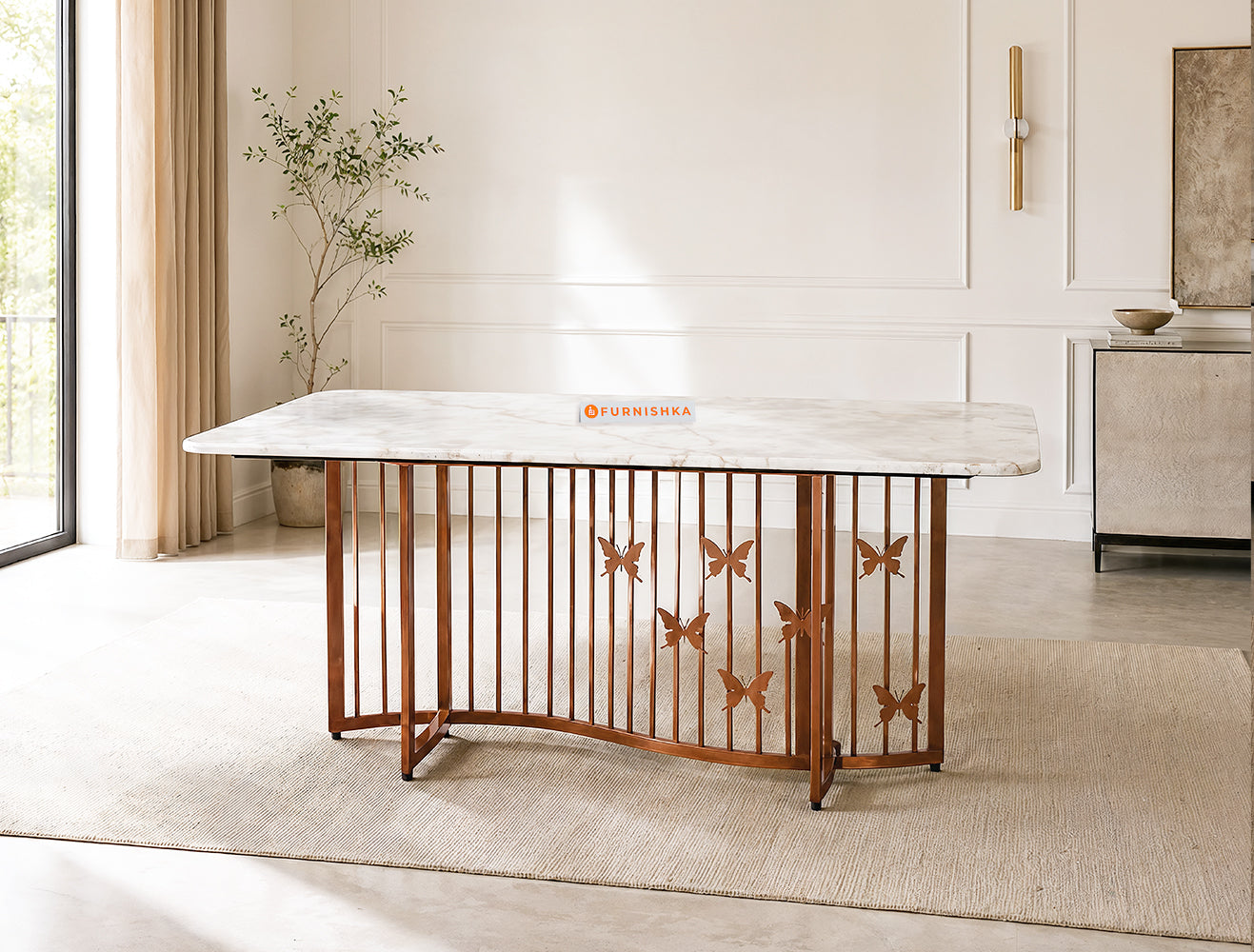 Elysian Dining Table 6 Seater Rose Gold Base - Furnishka