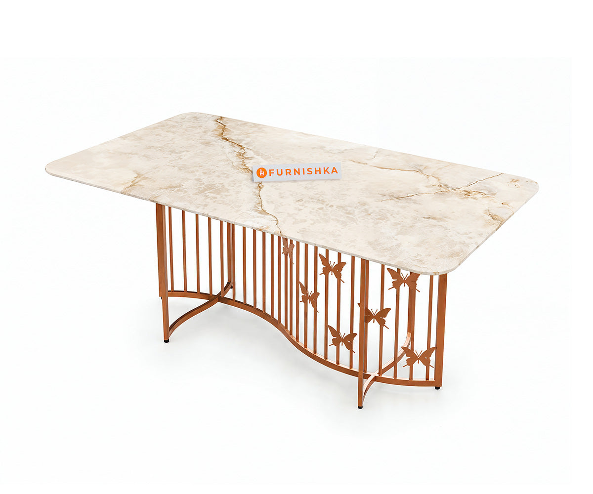 Elysian Dining Table 6 Seater Rose Gold Base - Furnishka