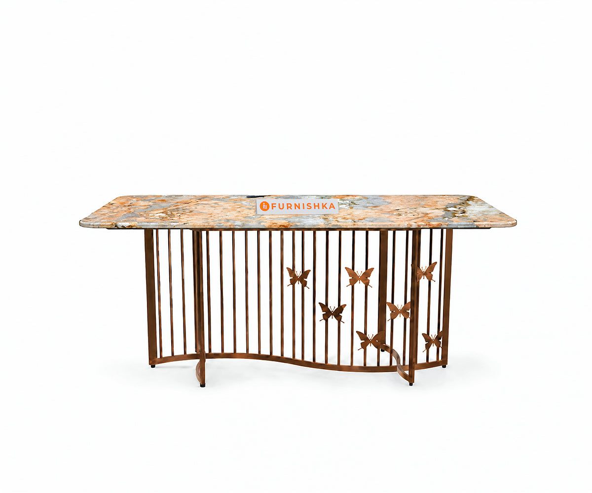 Elysian Dining Table 6 Seater Rose Gold Base - Furnishka