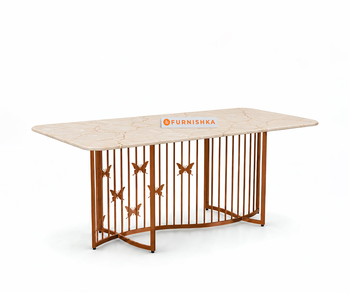 Elysian Dining Table 6 Seater Rose Gold Base - Furnishka