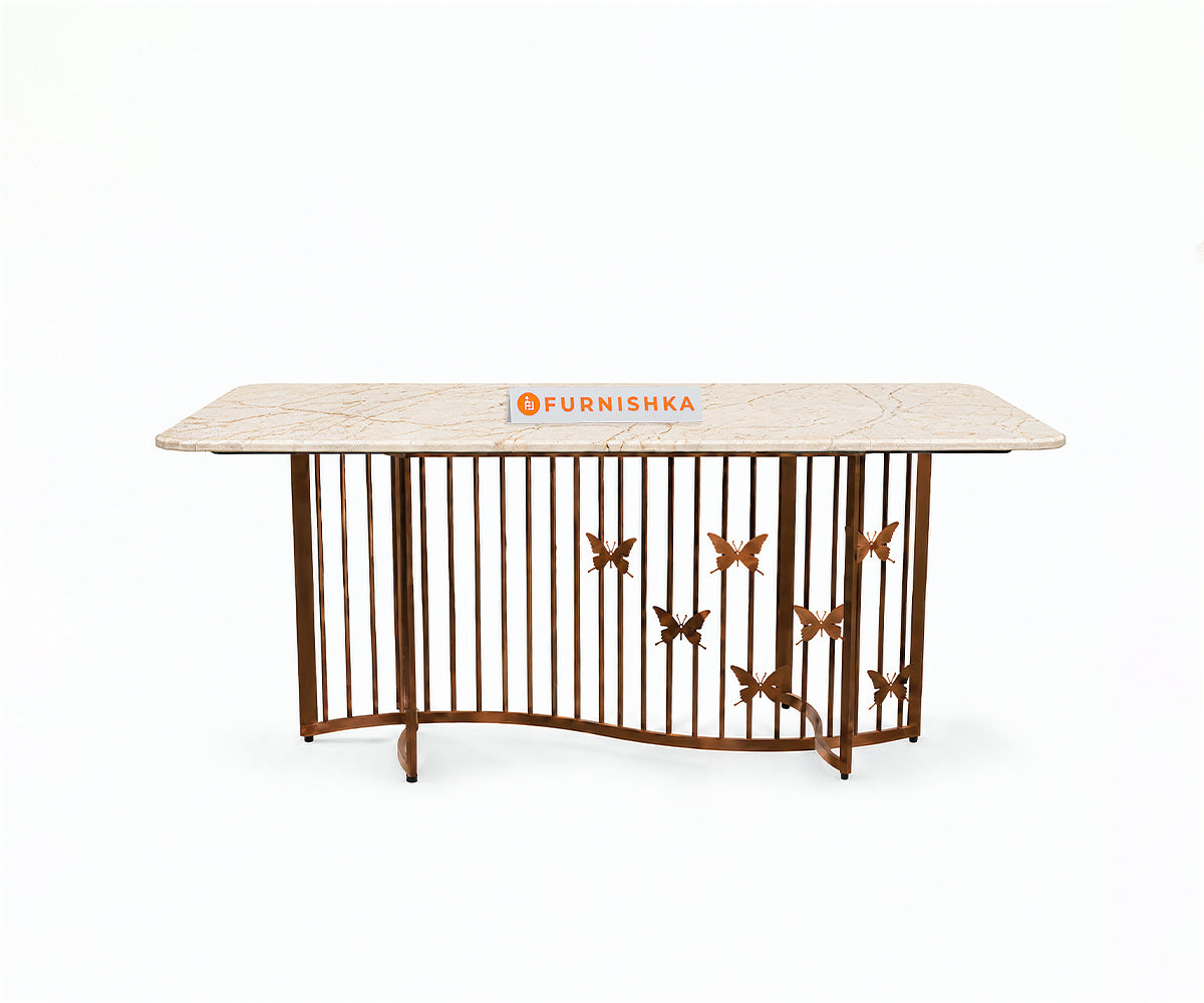 Elysian Dining Table 6 Seater Rose Gold Base - Furnishka