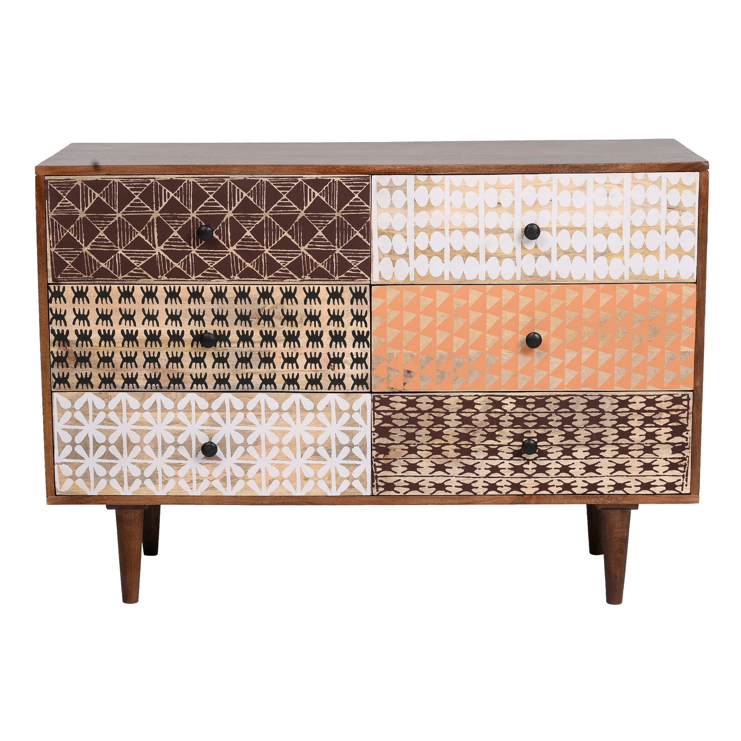 Emaada Solid Wood Chest Of 6 Drawers In Teak Finish - Furnishka 