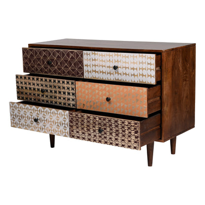 Emaada Solid Wood Chest Of 6 Drawers In Teak Finish - Furnishka 