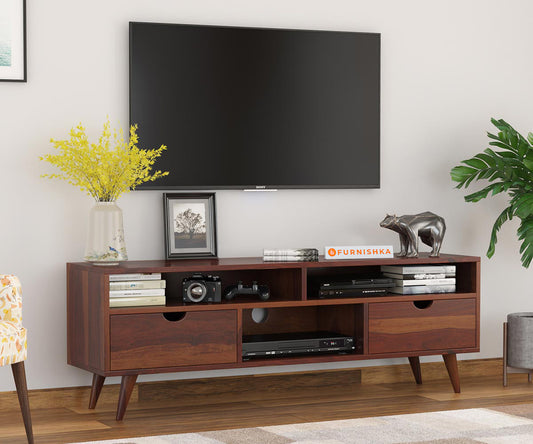 Flora Sheesham Wood Tv Cabinets with Drawers and Storage