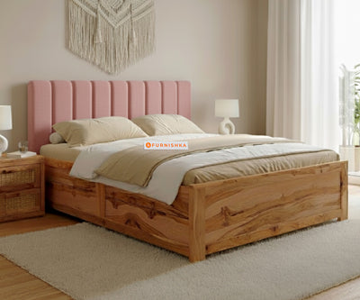 Augustus Real Teak Wood Hydraulic Bed King Size Flamingo Pink