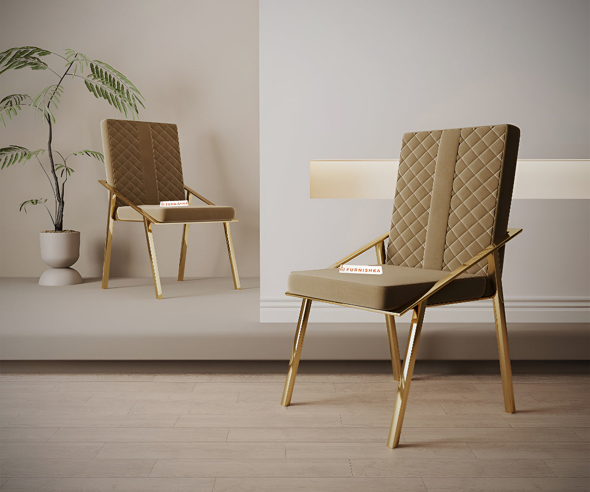 Gala Dining Chair With Gold Leg - Brown - Furnishka 