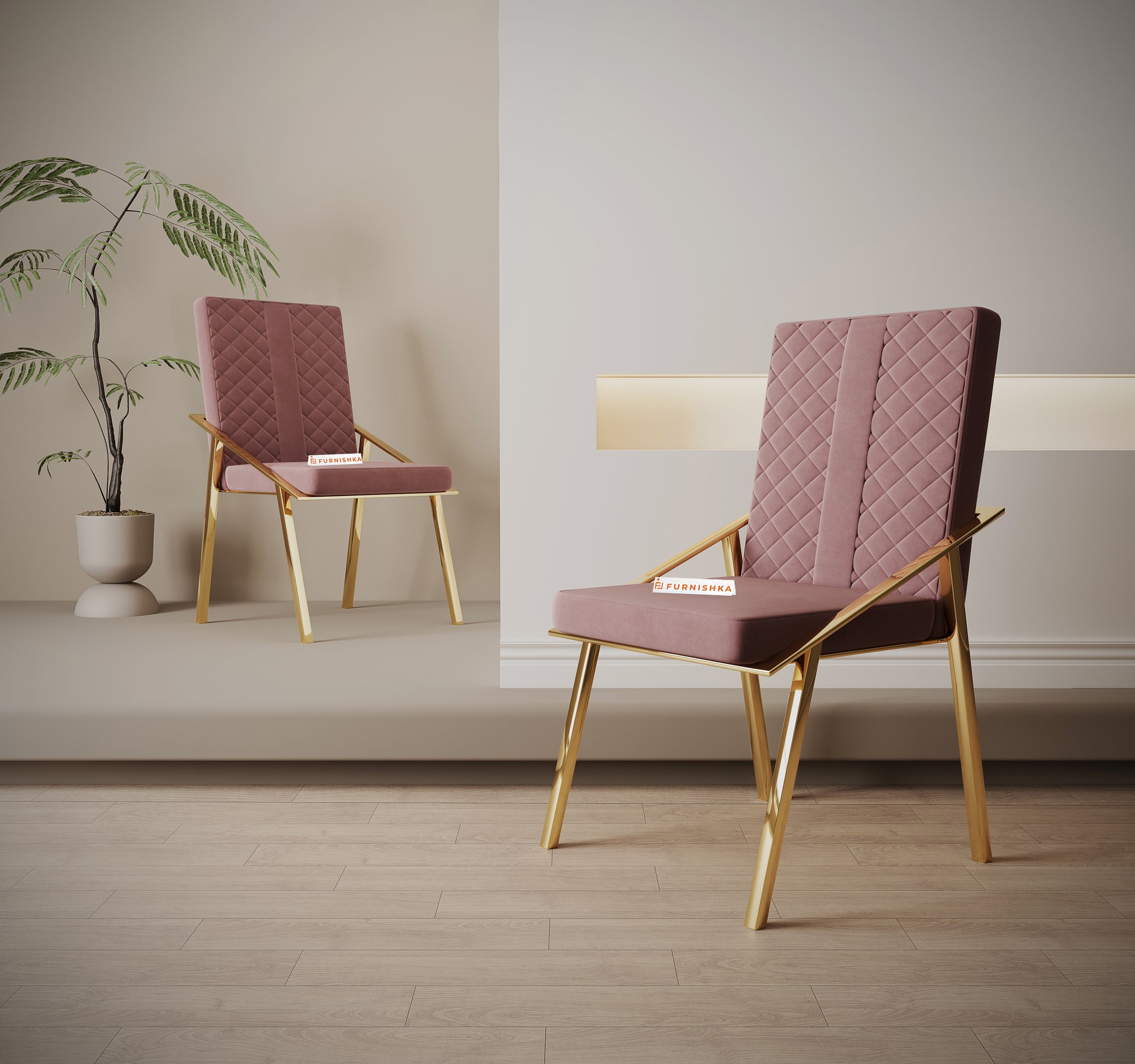 Gala Dining Chair With Gold Leg - Flamingo pink - Furnishka 