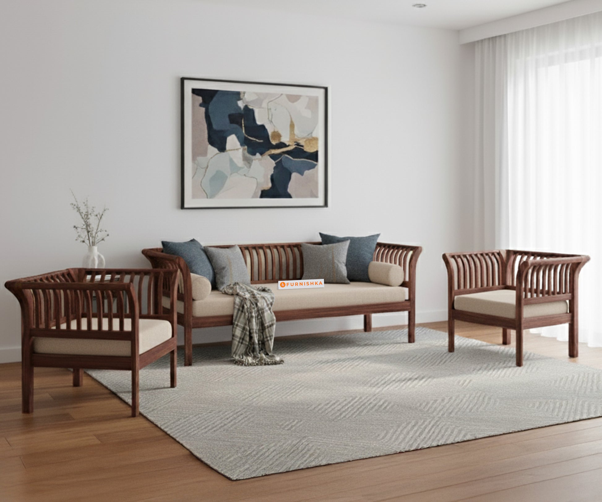 Garud 3 + 1 + 1 Sofa Set Light Beige - Furnishka 