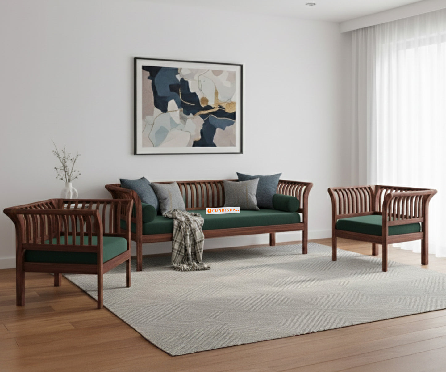 Garud 3 + 1 + 1 Sofa Set Pine Green - Furnishka 