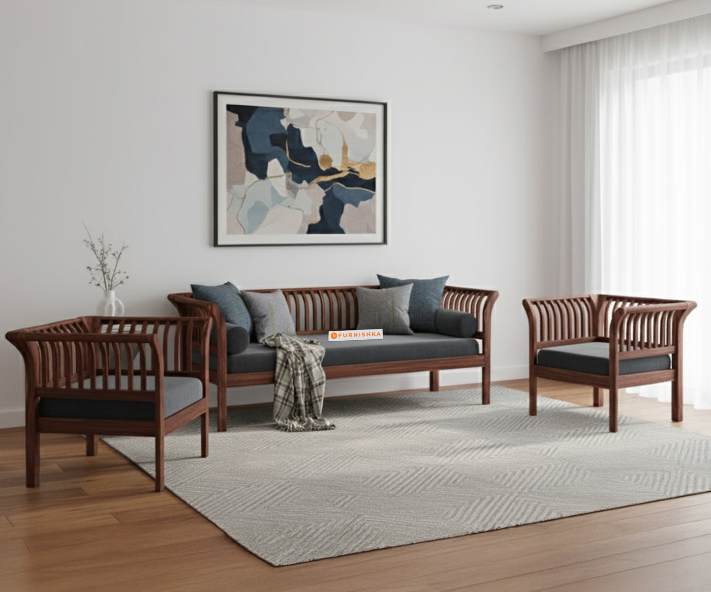 Garud 3 + 1 + 1 Sofa Set Space Grey - Furnishka 