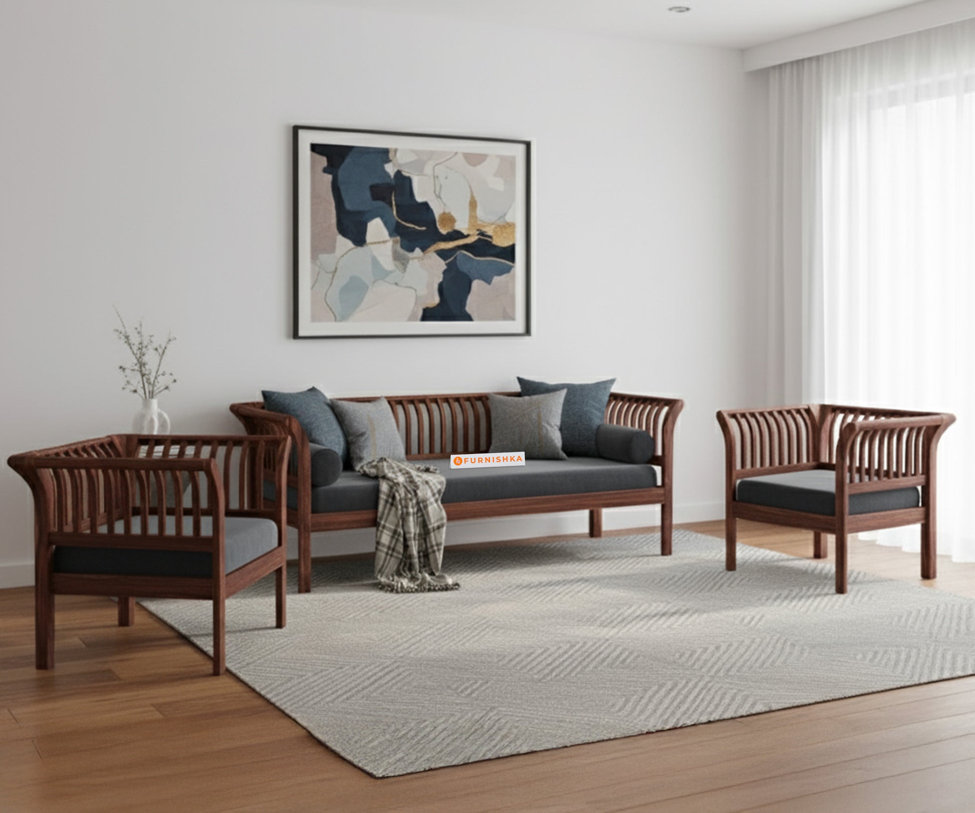 Garud 3 + 1 + 1 Sofa Set Space Grey - Furnishka 