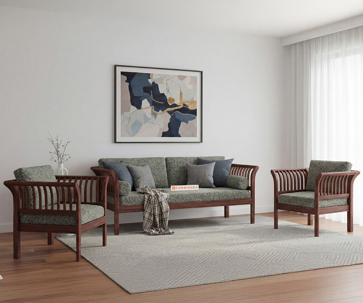 Garud 3+1+1 Sofa Set With Anthology Fabric Green - Furnishka