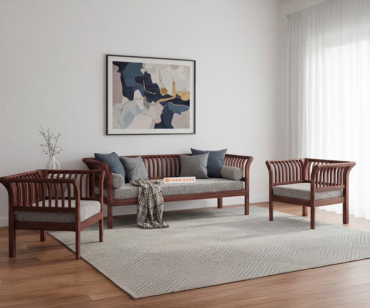 Garud 3+1+1 Sofa Set With Anthology Fabric Grey - Furnishka