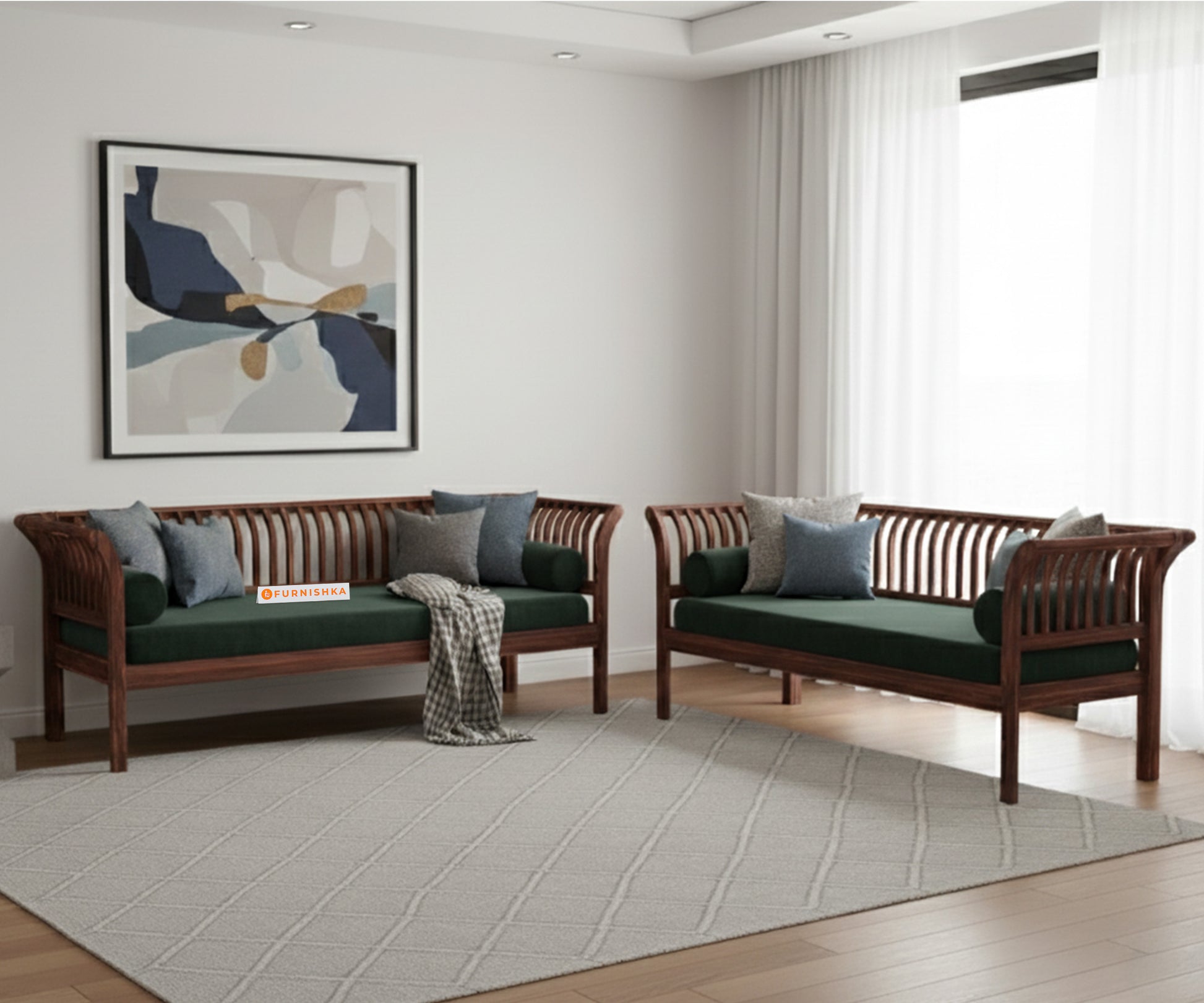 Garud 3 + 2 Sofa Set Pine Green - Furnishka 