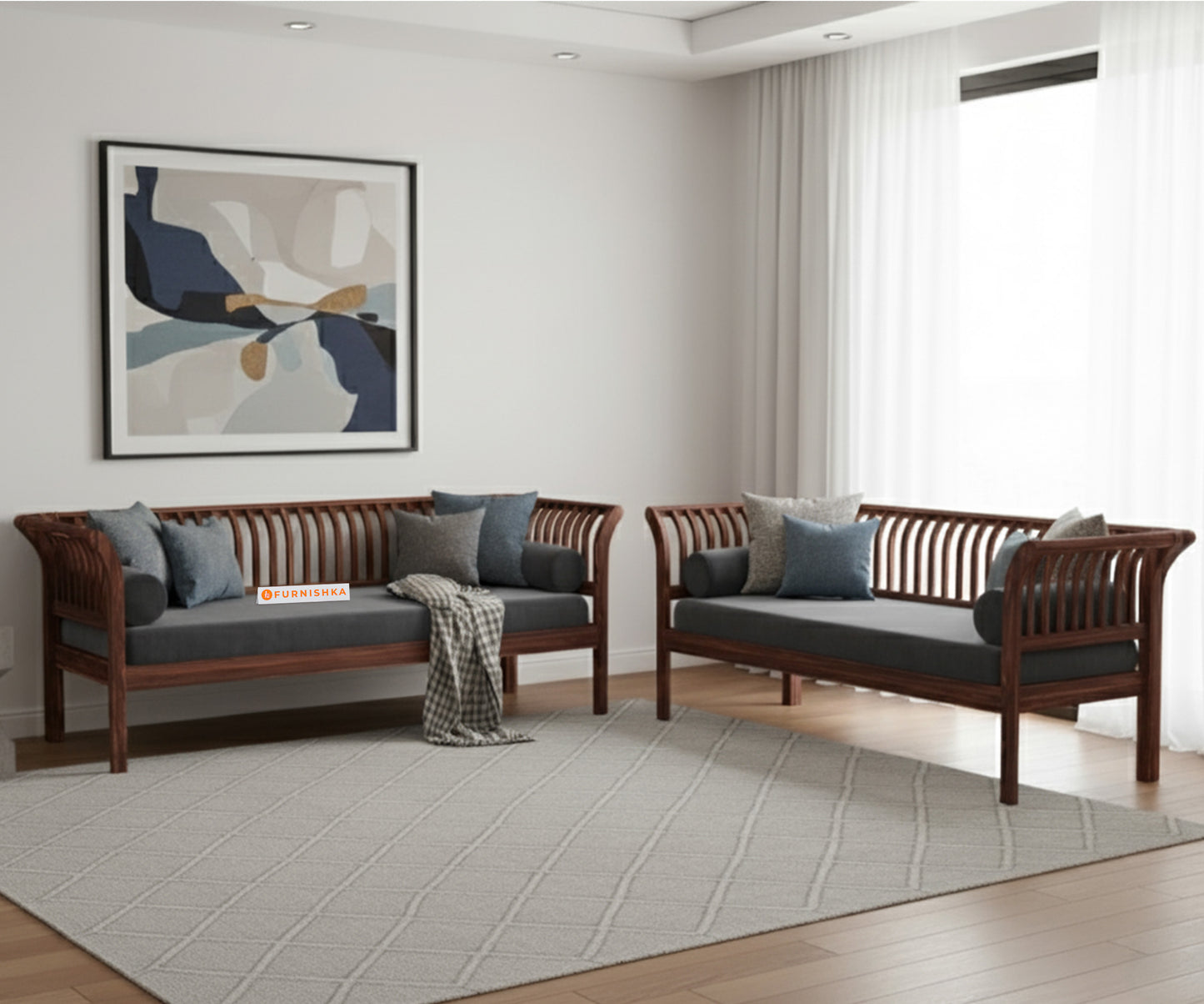 Garud 3 + 2 Sofa Set Space Grey - Furnishka 