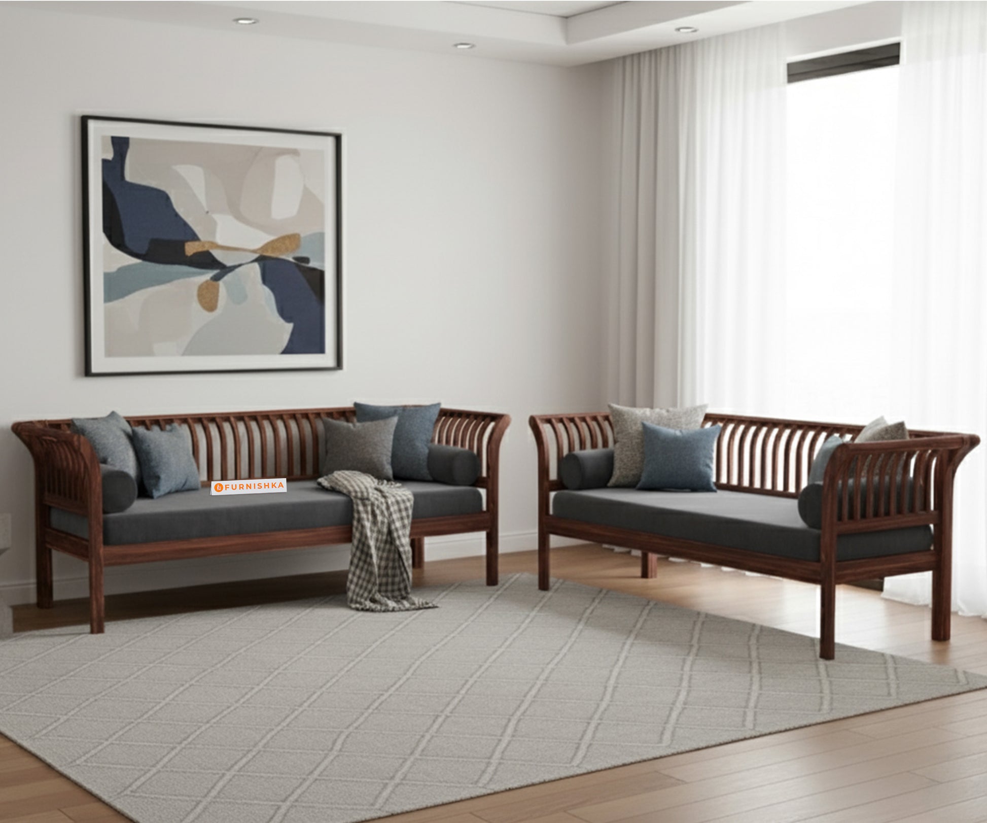 Garud 3 + 2 Sofa Set Space Grey - Furnishka 