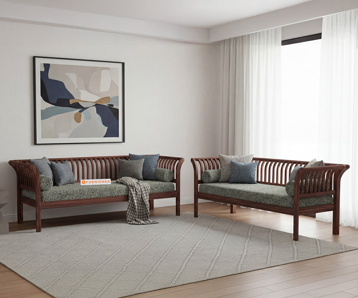 Garud 3 + 2 Sofa Set With Anthology Fabric Green - Furnishka