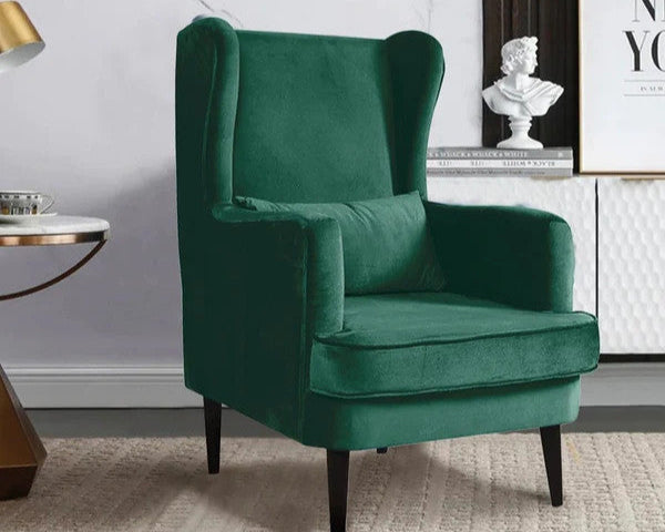 Genoa Wing Chair Velvet Green - Furnishka 