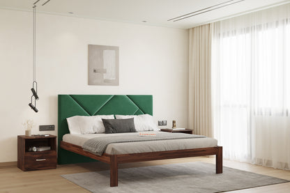 Agatha Sheesham Wood bed with Upholstered headboard Non Storage King Size
