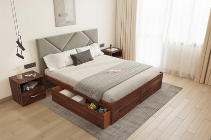 Agatha Sheesham Wood bed with Upholstered headboard Drawer Storge King Size