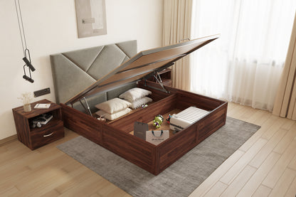 Agatha Sheesham Wood bed with Upholstered headboard Hydraulic Storage Queen Size