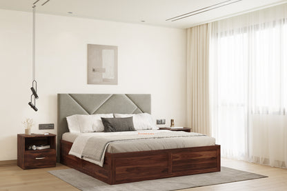 Agatha Sheesham Wood bed with Upholstered headboard Box Storage King Size