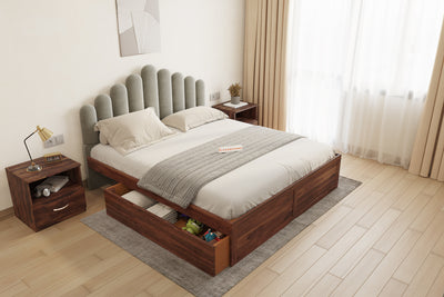 Dora Sheesham Wood bed with Upholstered headboard Drawer Storge Queen Size