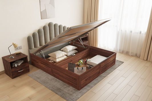 Dora Sheesham Wood bed with Upholstered headboard Hydraulic Storage Queen Size