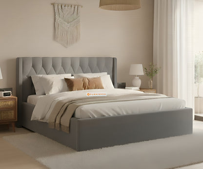 Samawi Fabric bed with Upholstered headboard Hydraulic Storage Queen Size - Space Grey