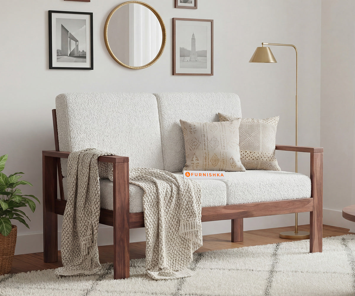 Halle 2 Seater Sofa Set With Anthology Fabric Light Beige - Furnishka