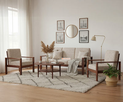 Halle 3+1+1 Seater Sofa Set With Anthology Fabric Light Beige