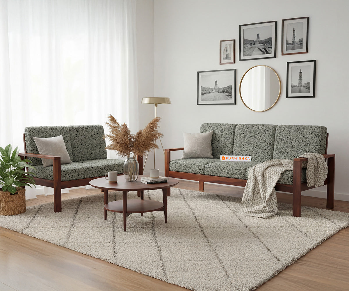 Halle 3+2 Seater Sofa Set With Anthology Fabric Green - Furnishka