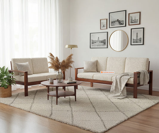 Halle 3+2 Seater Sofa Set With Anthology Fabric Light Beige - Furnishka