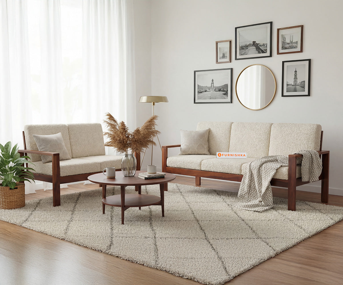 Halle 3+2 Seater Sofa Set With Anthology Fabric Light Beige - Furnishka