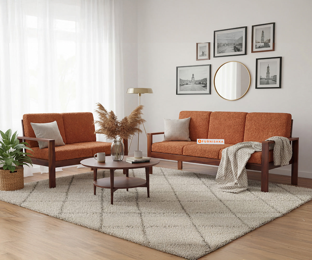 Halle 3+2 Seater Sofa Set With Anthology Fabric Orange - Furnishka
