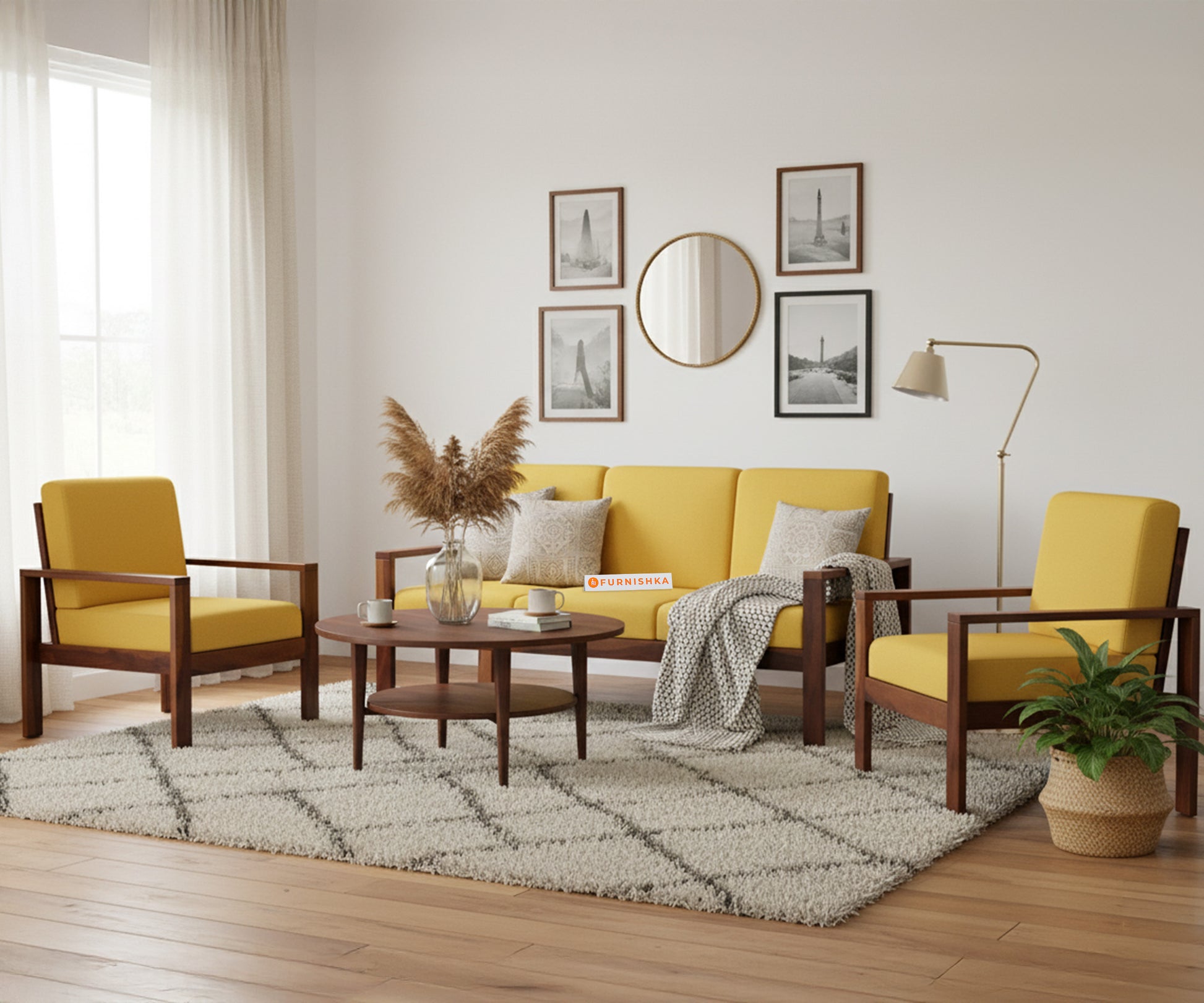 Halle sofa - 3+1+1 Sofa Set Mustard Yellow - Furnishka 