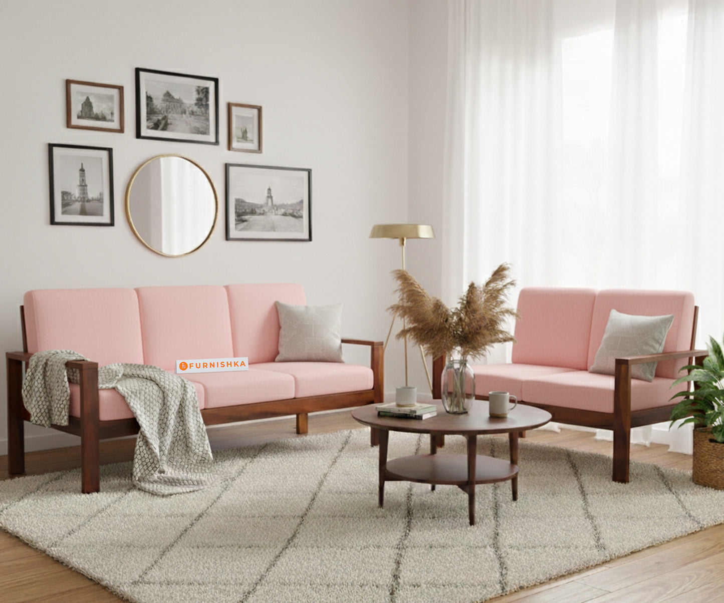 Halle sofa - 3 + 2 Sofa Set  Flamingo Pink - Furnishka 