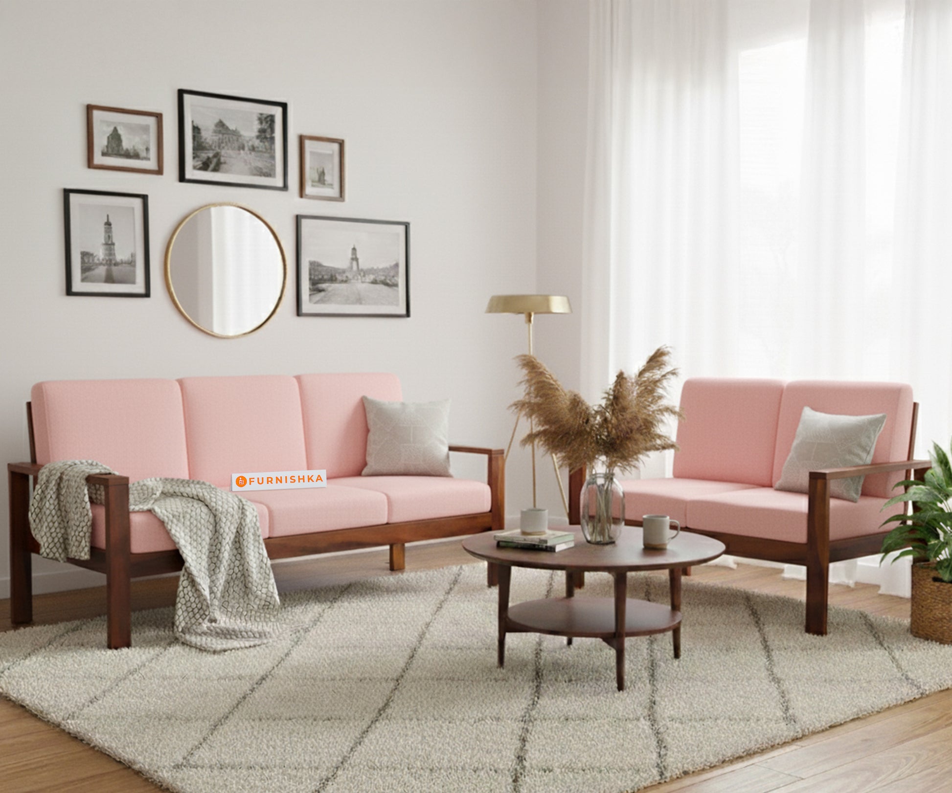 Halle sofa - 3 + 2 Sofa Set  Flamingo Pink - Furnishka 