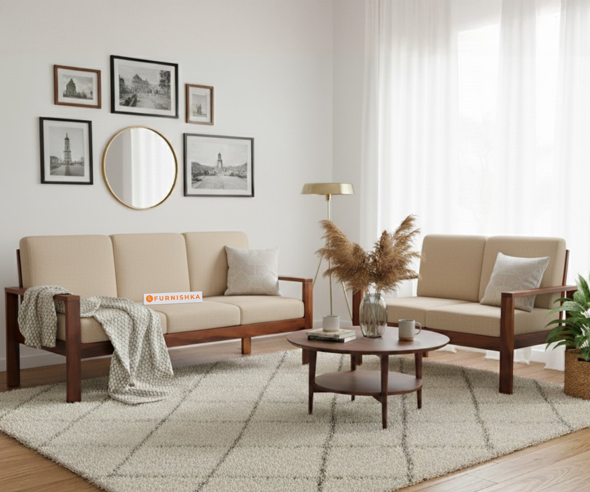 Halle sofa - 3 + 2 Sofa Set Light Beige - Furnishka 