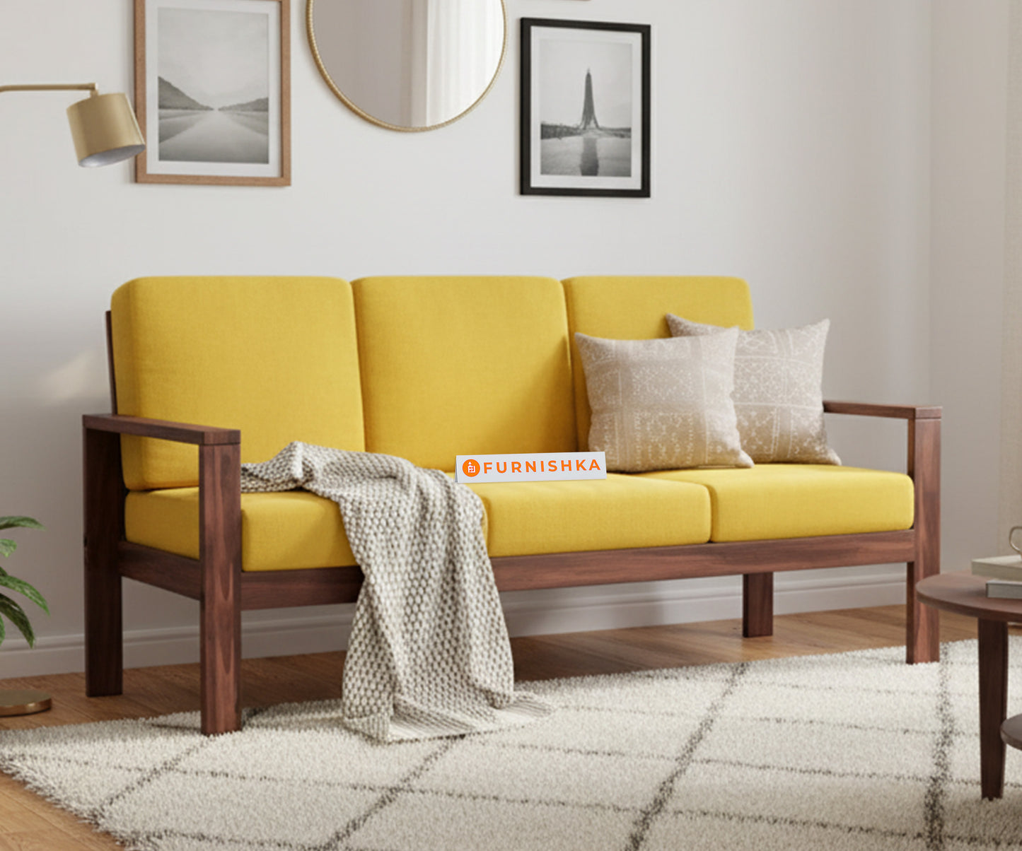 Halle sofa - 3 Seater Mustard Yellow - Furnishka 