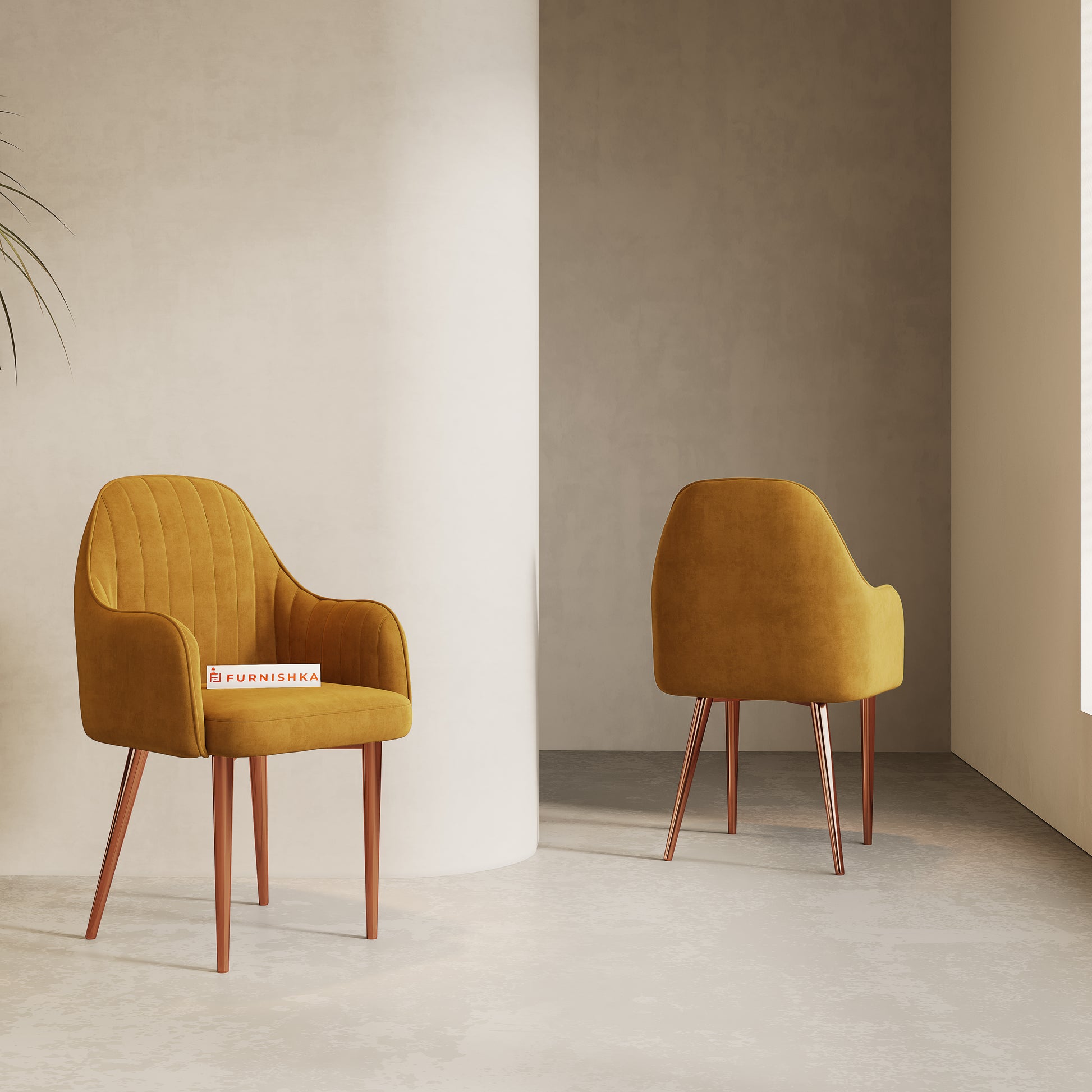 Harley Dining Chair With Rose Glod Leg Mustard Yellow - Furnishka 