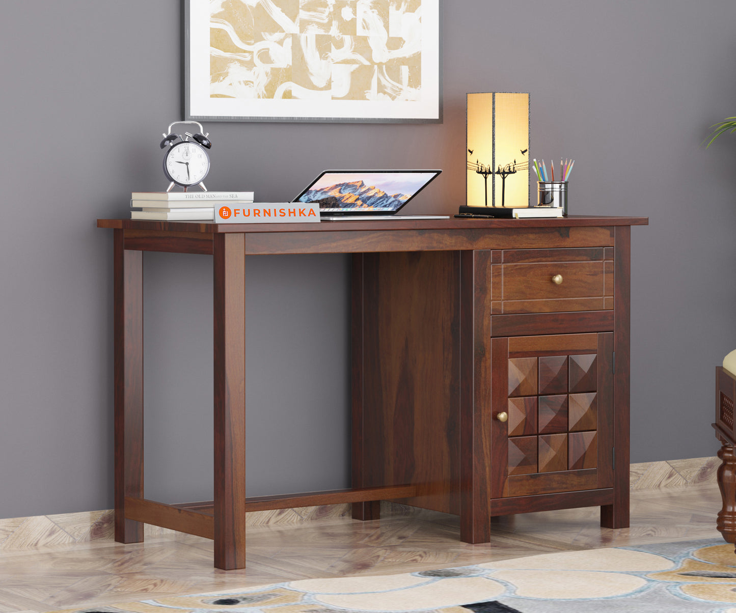 Harrison Sheesham Wood Study Table (Brown Finish)