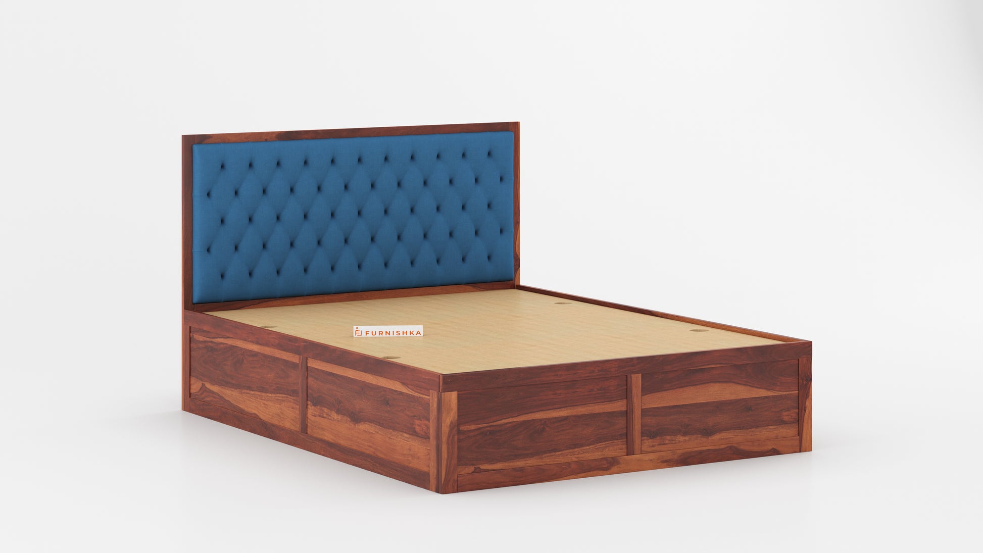 Harshlyn Sheesham Wood bed with Upholstered headboard Box Storage King Size - Furnishka 