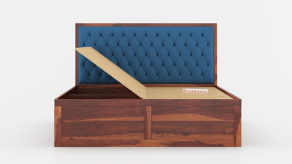 Harshlyn Sheesham Wood bed with Upholstered headboard Box Storage King Size - Furnishka 