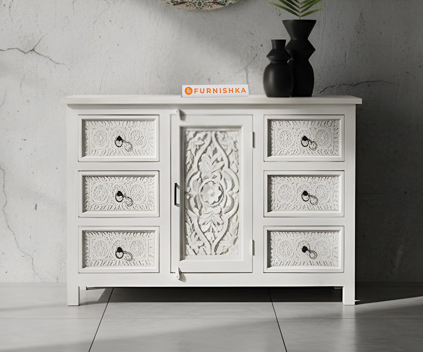 Heritage Carved Drawer Cabinet Distressed - Furnishka 