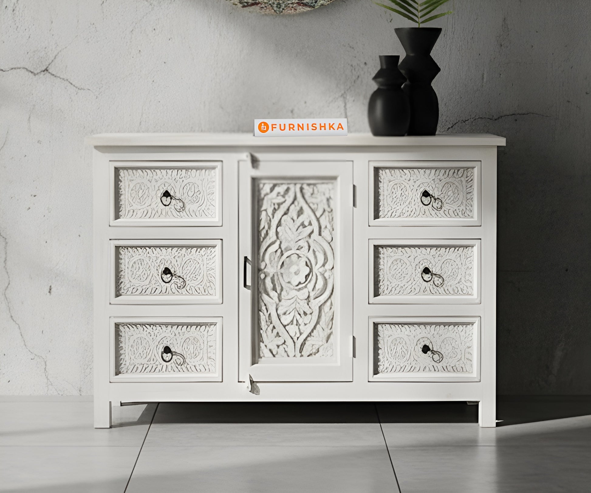Heritage Carved Drawer Cabinet Distressed - Furnishka 