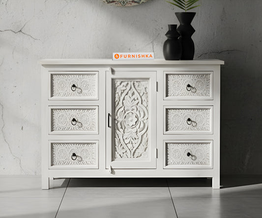 Heritage Carved Drawer Cabinet Distressed - Furnishka 