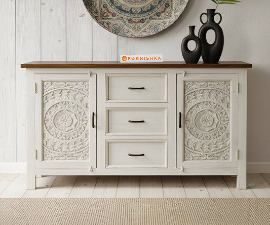Heritage Circle Carved Cabinet Distressed - Furnishka