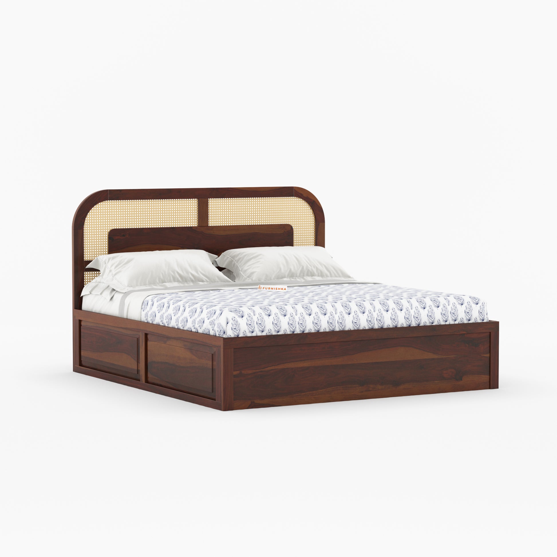 Hester Sheesham Wood Cane Bed With Hydraulic Storage - Queen Size - Furnishka 