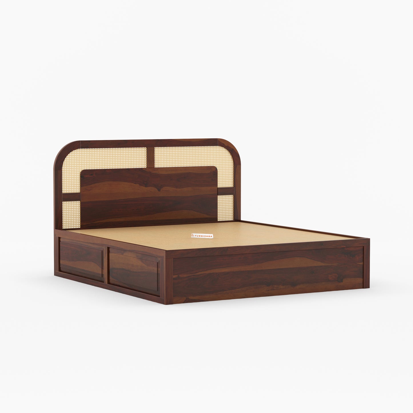 Hester Sheesham Wood Cane Bed With Hydraulic Storage - Queen Size - Furnishka 